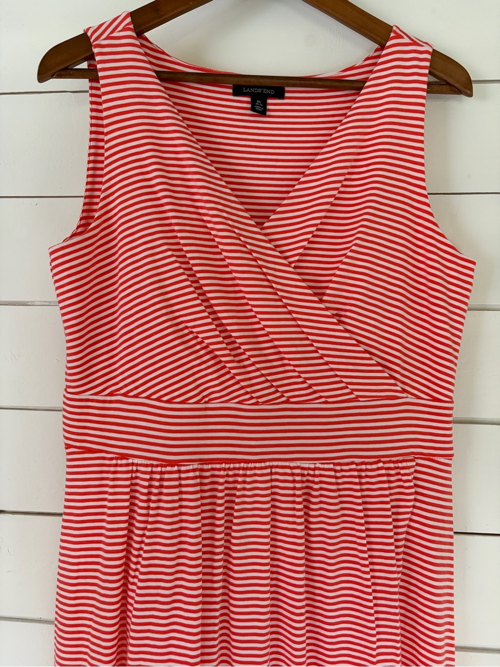 Lands’ End orange and white striped maxi dress. Size: Medium
